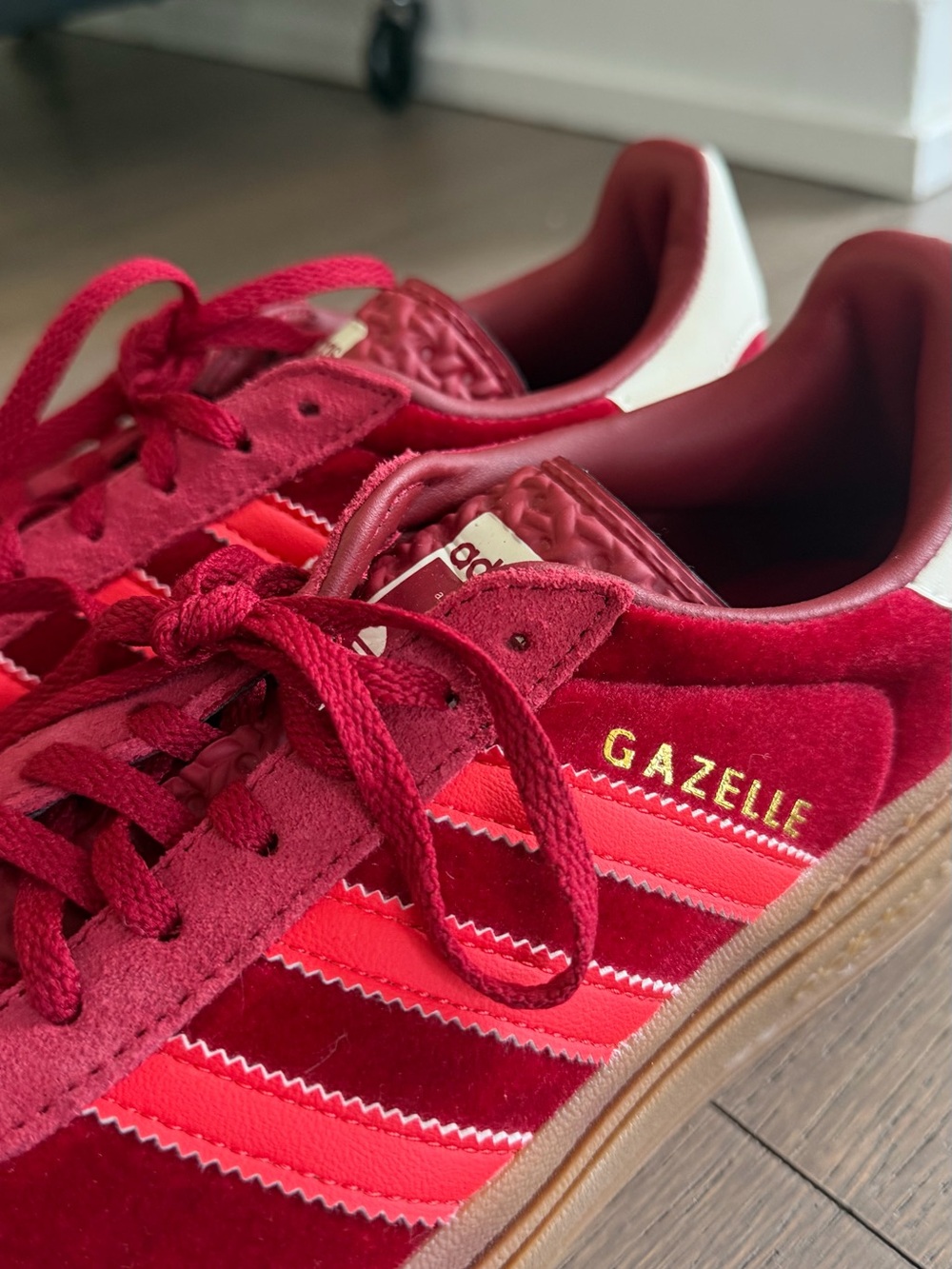 Adidas Gazelle Bold Bright Red Velvet Platform Sneakers - Picture 4 of 5